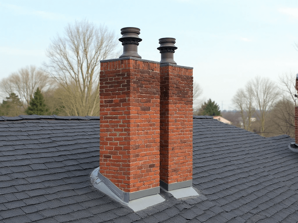 Chimneys on a residential rooftop in Queens, NY