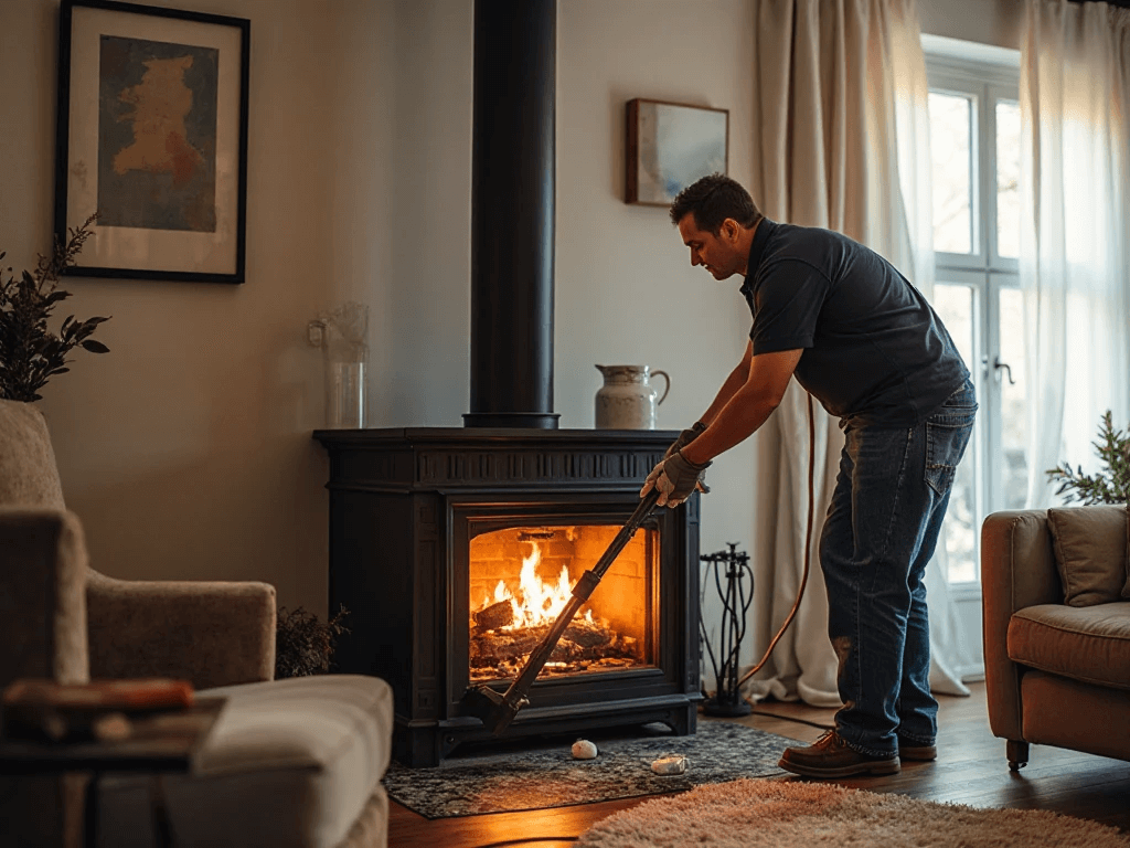 Professional chimney technician doing Chimney Cleaning on a residential home in Queens, NY